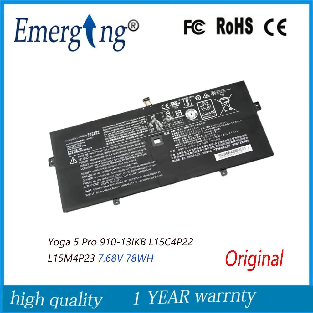 

Новый оригинальный аккумулятор для ноутбука Lenovo Yoga 5 Pro Yoga 7,68 910-13IKB L15C4P22, 910 в, 78 Вт/ч, L15M4P23