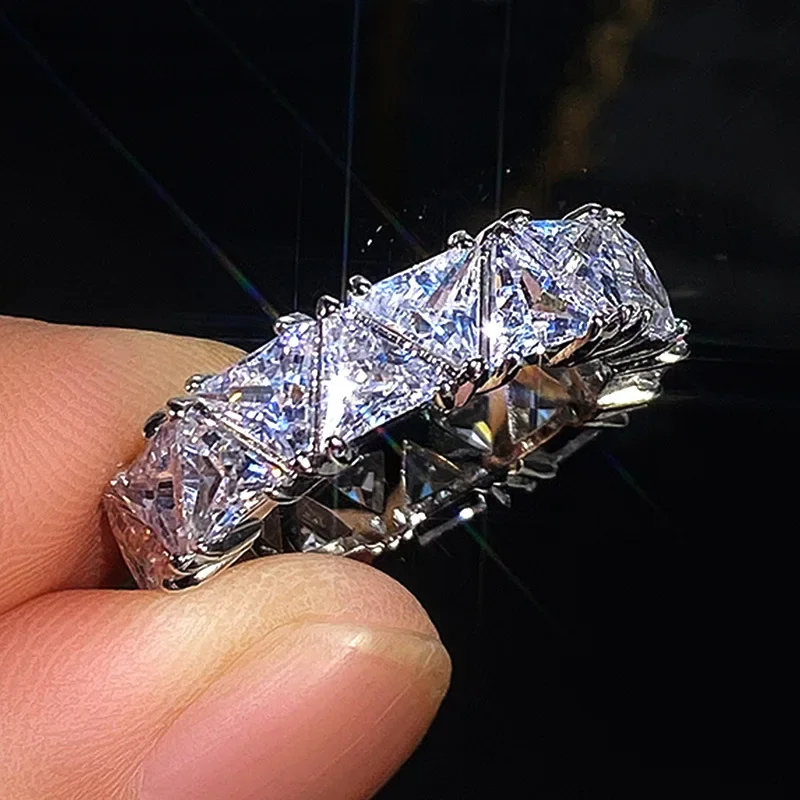 Luxury Promise Crystal AAA CZ Zircon Engagement Wedding Rings for Women Full Triangle Cubic Zirconia New Trendy Jewelry - Image 4
