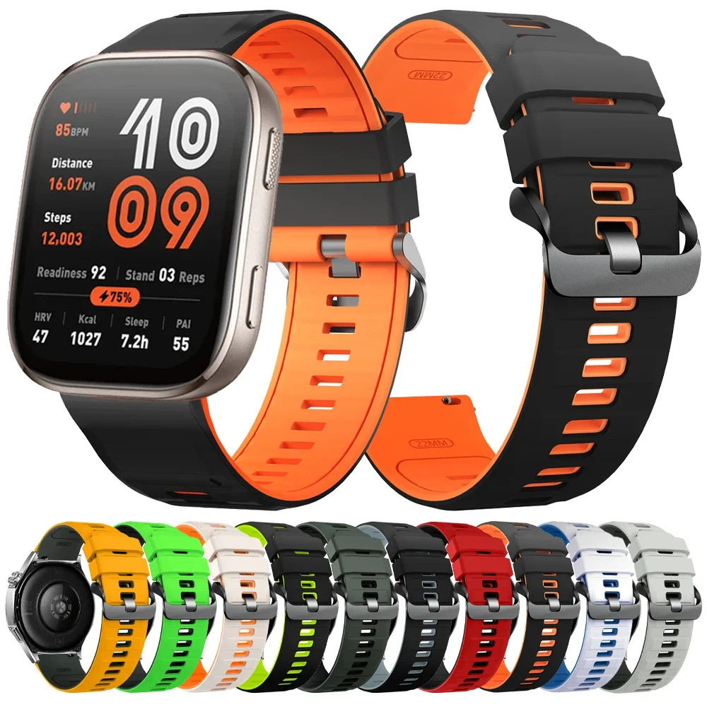 Bracelet en Silicone bicolore pour Amazfit Bip 6 5, bracelet de Sport 22mm pour Amazfit Balance 2 GTR 4 3 Pro 2 2E GTR 47mm/Pro/rond