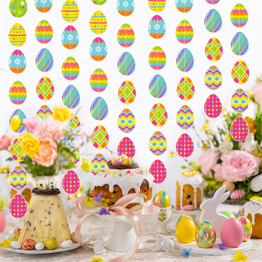 2/5pcs Happy Easter Decoration Bunny Egg Paper Garland 2025 Easter Ornaments Hanging Pendant for Home Party Supplies