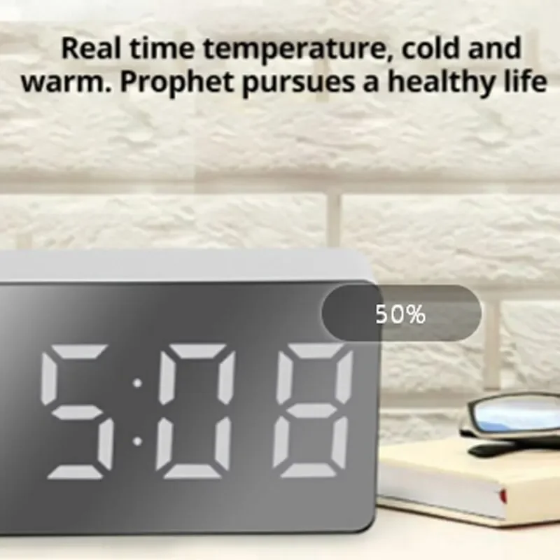 1Pc White LED Mirror Table Clock Snooze Display Time Night Light Desktop USB Alarm Clock  Decor Clock desk Digital wall clock