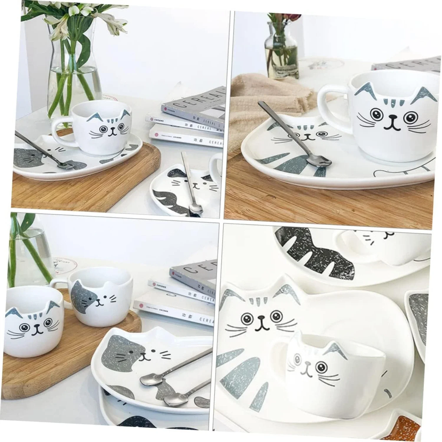1 conjunto de canecas inovadoras de gato de cerâmica tamanho infantil - conjunto adorável e fofo de xícara de chá e pires para o escritório - Delicioso Dri