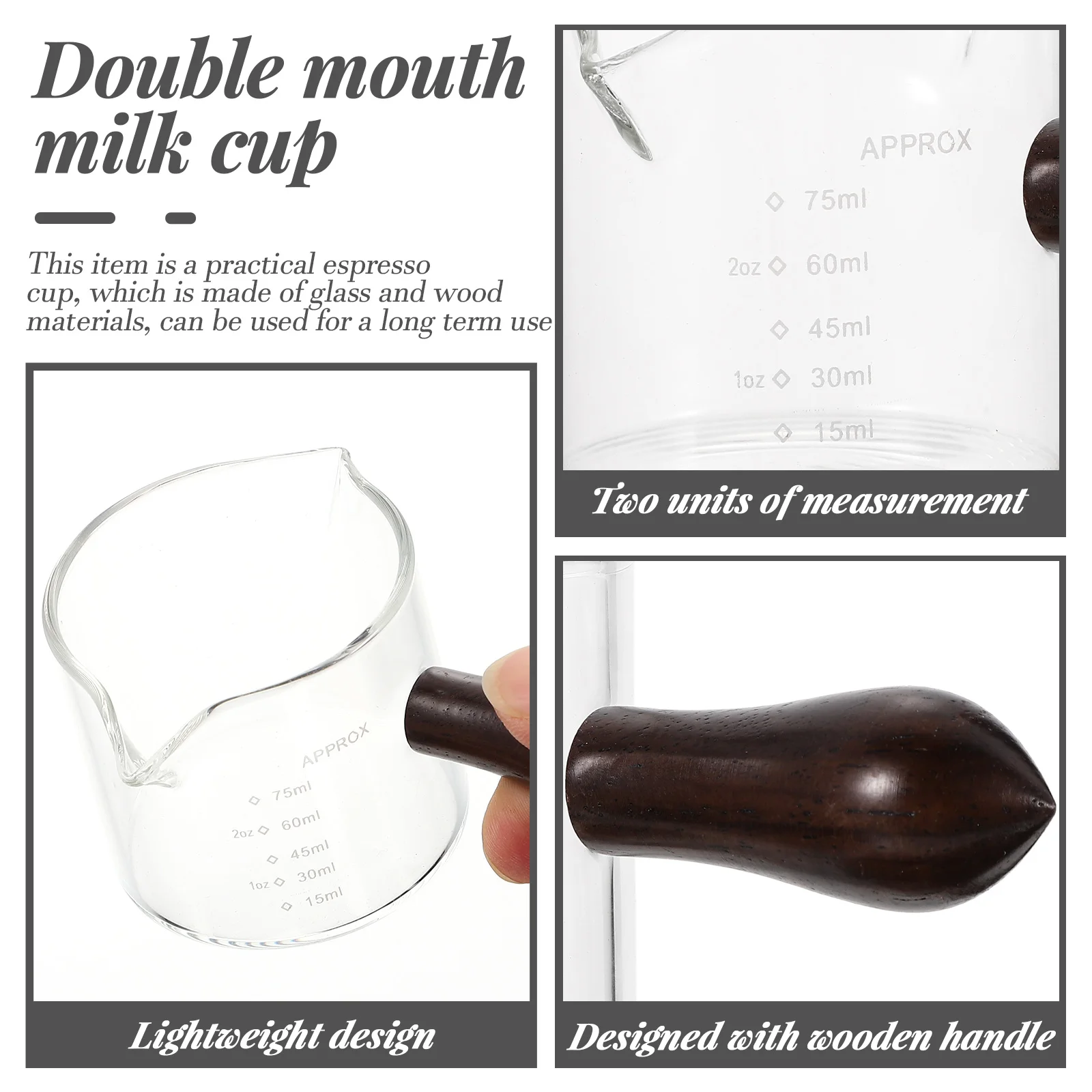

Double Mouth Milk Cup Measuring Cups Espresso with Spout Creamer Jar Transparent