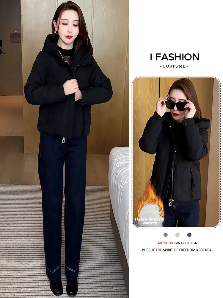 

Korean Sle Women's Thiened down Cotton Jaet Winter Outerwear Slimming Quilted Warm Coat Long Sve Zipper Closure Soli...