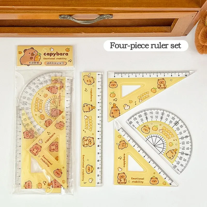 Kawaii Ruler Set 10cm Isosceles Triangle 15cm Straight Ruler Plate Protractor Measuring Drawing Tool School Office Stationery