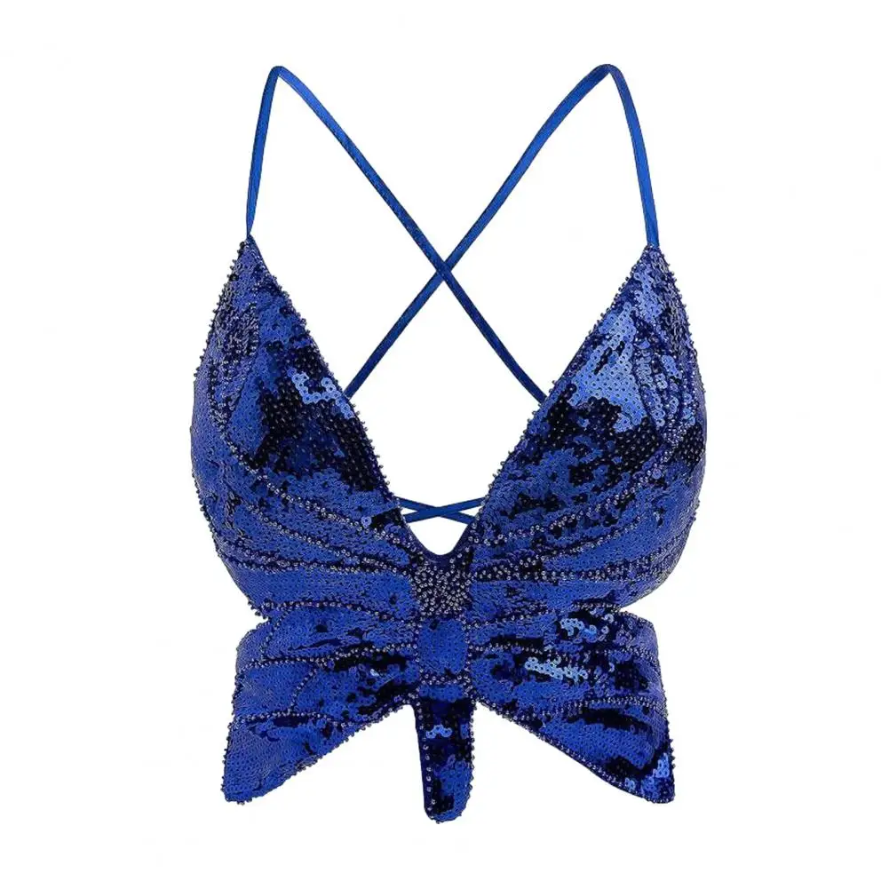 2025 Design ethnique soutien-gorge haut femmes soutien-gorge à paillettes paillettes papillon haut licou pour discothèque danse Cosplay soutien-gorge brillant avec bretelles arrière