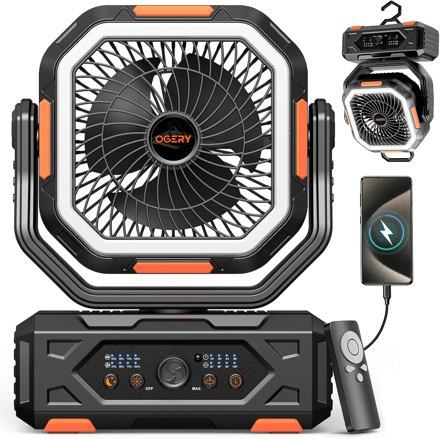 

30000mAh Rechargeable Camping Fan, 322H Runtime, Remote & Oscillation