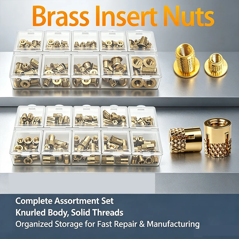 M3 M4 M5 M6 Knurled Brass Heat Insert Nuts Assortment Kit, Slotted Expansion Threaded Copper Insert Nut Set for Plastic 3D Print