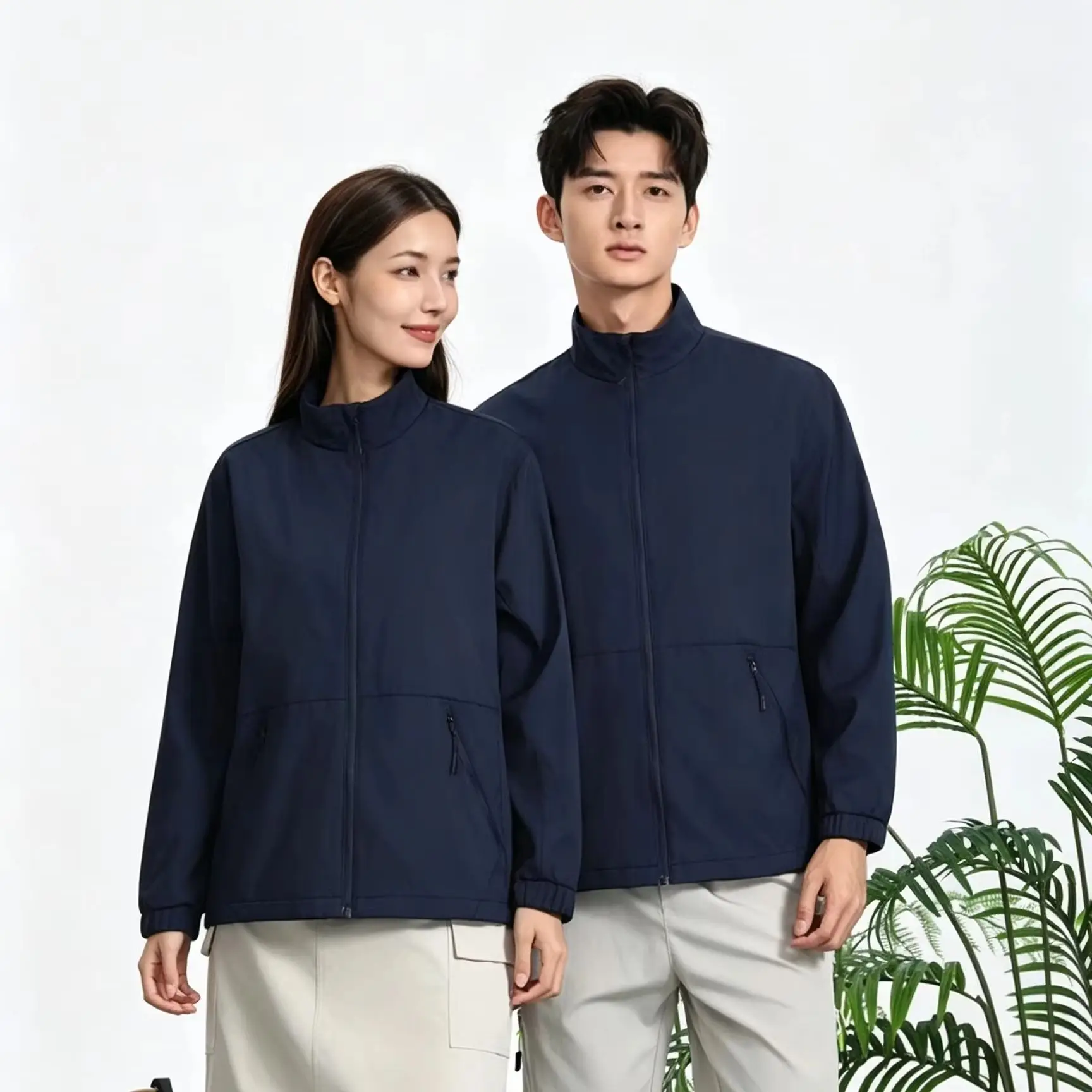 Custom Logo Print Unisex Thin Stand‑Collar Casual Wind Jacket Men Women Team Outerwear Spring Fall Work Coat