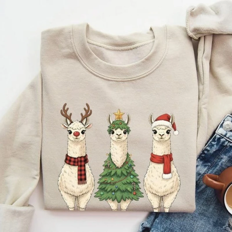 ラマ クリスマス 秋と冬 スウェットシャツ サンタ 動物 新年 クリスマス パーカー ギフト 長袖 保温 マッチングパーカー
