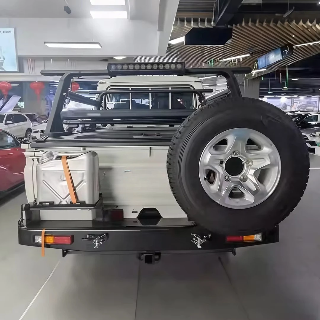 For LC79 RV Rear Bumper Black Modified Off-Road Bumper With Spare Tire Carrier & Jerry Can Holder