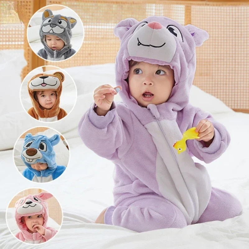 

Милые фланелевые детские комбинезоны с героями мультфильмов для маленьких девочек, пижамы со стежками, кроликами, пандами, хлопковый костюм с животными для маленьких мальчиков и девочек, детский комбинезон, наряд