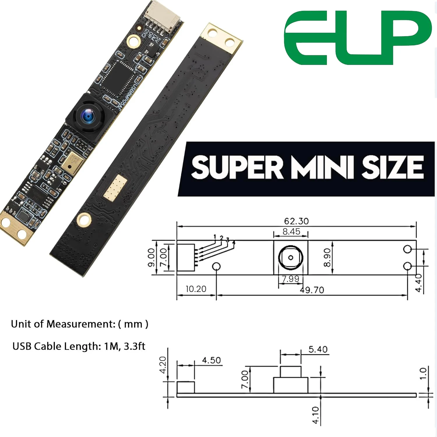 Modulo Fotocamera USB ELP 8MP con Microfono, Webcam per PC con Obiettivo Grandangolare Senza Distorsioni, Mini Fotocamera Lightburn per Incisore Laser
