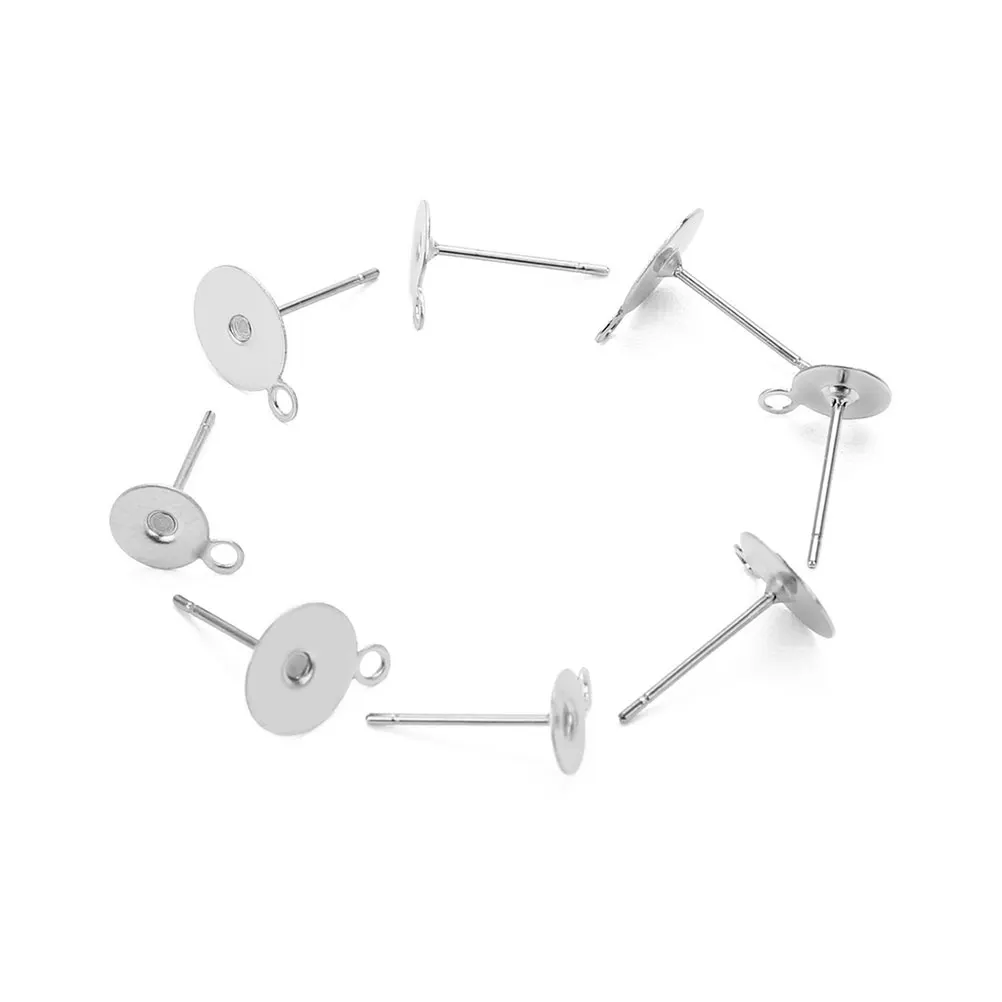 

100 pcs Flat Head Earring Posts Stainless Steel 6Mm Base 12Mm Length Diy Dangle Earrings Findings Jewelry Making Crafts Repair