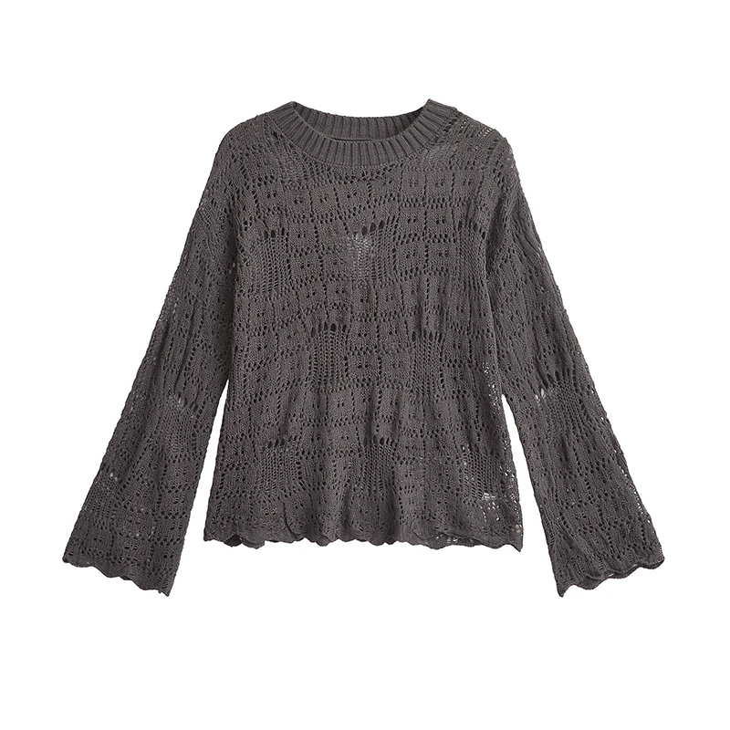 YENKYE-suéter de punto para mujer, Jersey holgado de manga larga con cuello redondo, estilo perezoso, color gris oscuro, otoño