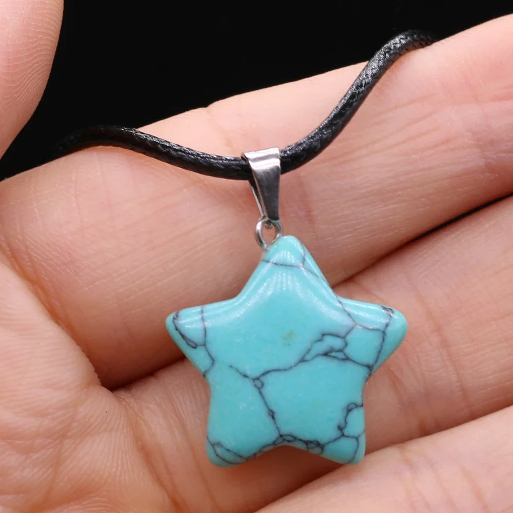 Natural Semi-precious Stone Pendant Pentagram Lenght 20x20mm 40+5cm for Jewelry Making Necklaces Gift