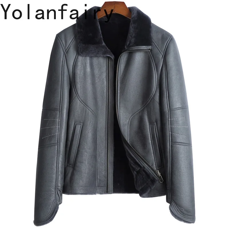 YOLANFAIRY Genuine Sheepskin Mans Real Fur Coat Men Luxury Clothing Winter Leather Motorcycle Jacket Wool Coats Men Куртка 2024