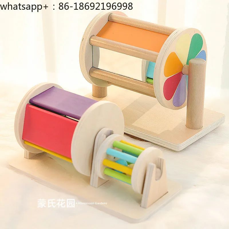 Wooden Rainbow Textile Drum Ball Drum 0-1 Year Old Enlightenment Puzzle Baby Teaching Toys