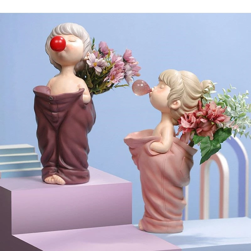 Cute Blow Bubbles Figure Vases Oversized Pants Floral Vase Artificial Flowers Decorative Flower Arrangement Desk Decoration