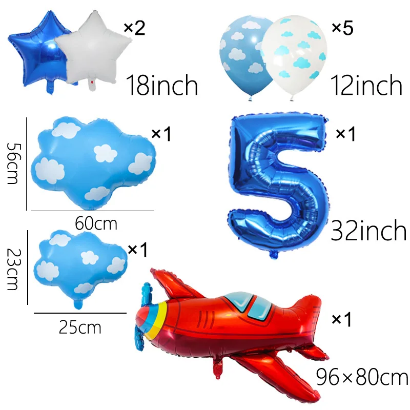 Airplane Balloon Set For Birthday Party Decoration 32inch Blue Number Balloon Cloud Balloon Plane Party Supplies