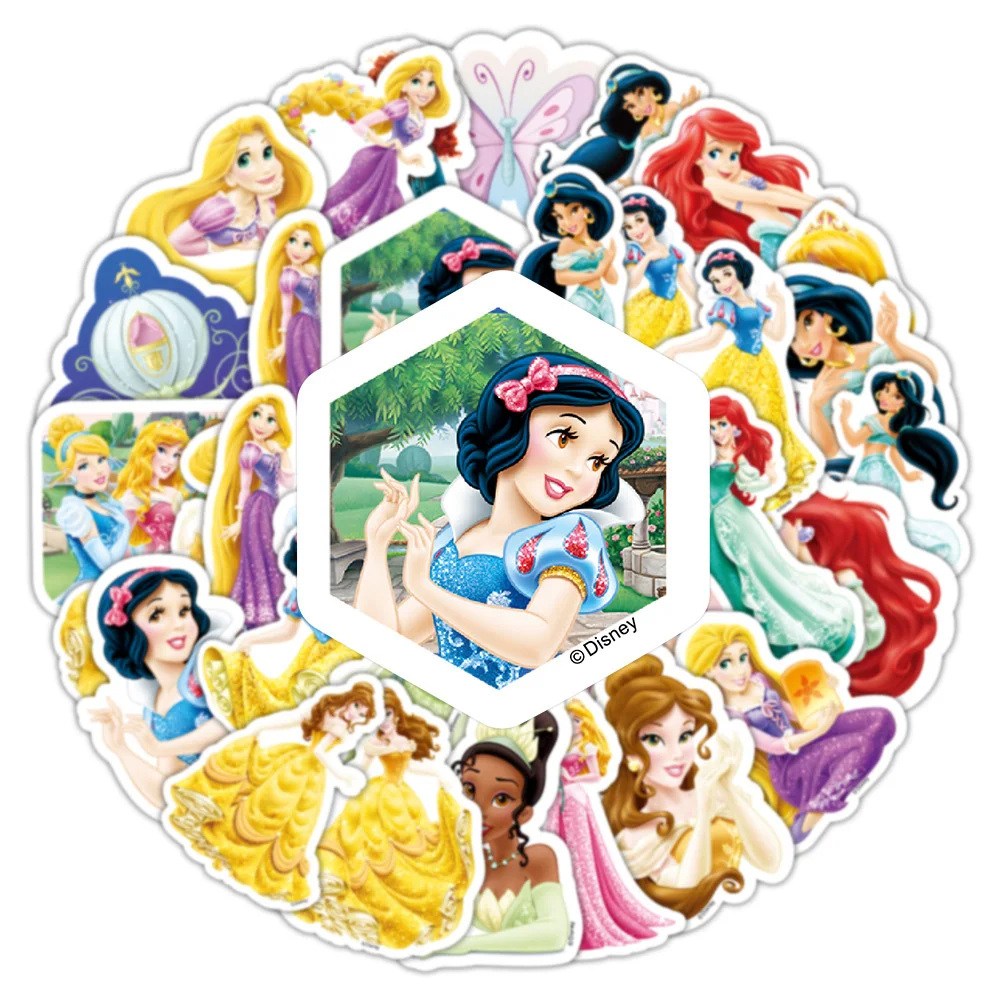 10/30/50/100pcs Disney Mix Princess Cartoon Stickers Anime Cute Aesthetic Snow White Frozen Decals for Kids Toys Gifts DIY Phone