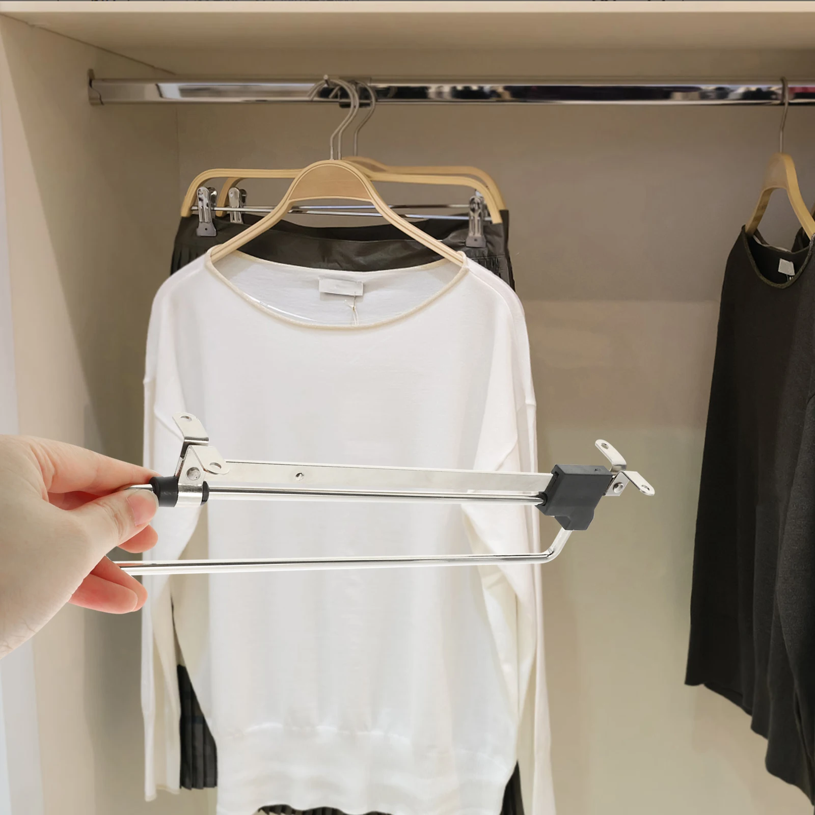 

2Pcs Heavy Duty Closet Hanging Rail Adjustable Wardrobe Bar for Shirts Coats Dresses Space Saving Clothes Organizer Metal Hanger
