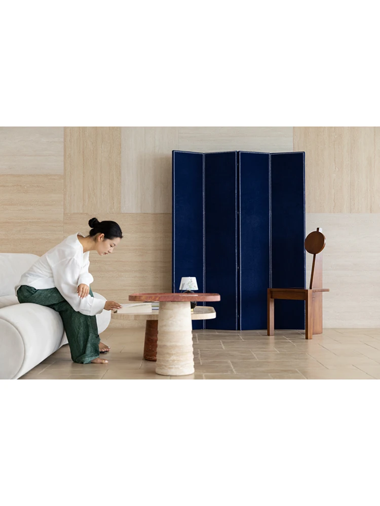 ฉากกั้นห้องสี่ตอนลายขนม้าเทียมสีน้ำเงิน “บ้านลับ” คุณภาพสูง ดีไซน์หรูหรา