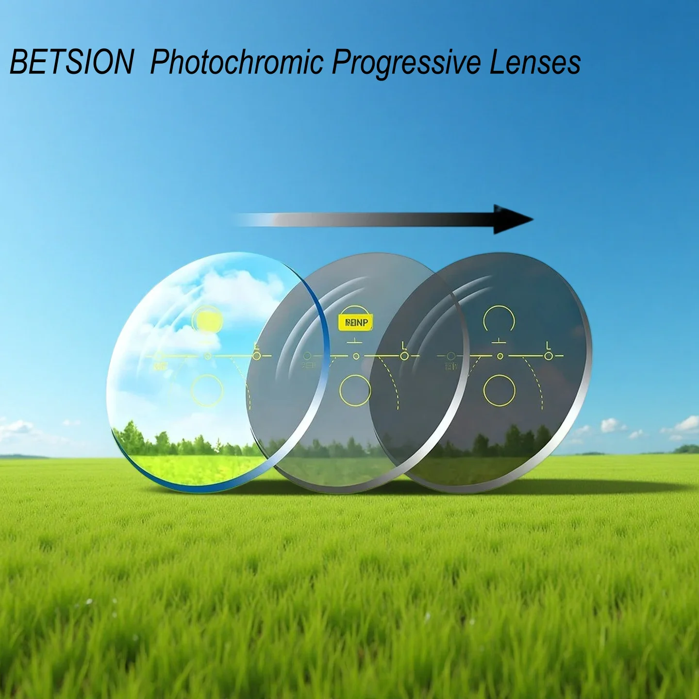 

BETSION Multi Focus Photochromic Progressive Lens CR-39 Prescription Myopia Presbyopia Eye Glasses Lens Resin Lens 2PC