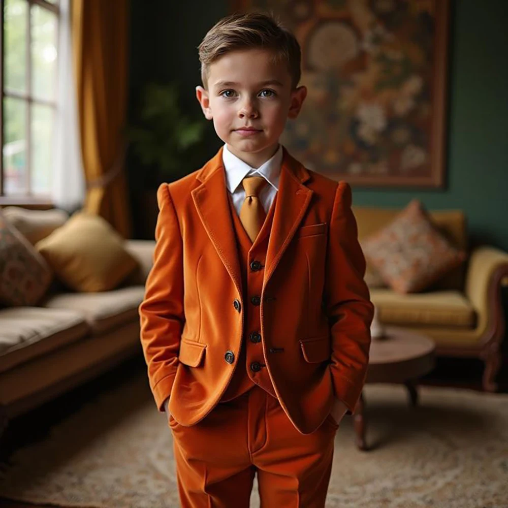 

Elegant Sets for Children Formal Velvet Boy's 3 Piece Jacket Pants Vest Sets Fashion Single Breasted Notch Suits Boys Clothing