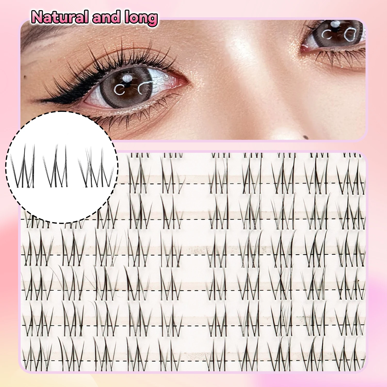 ขนตาปลอมแบบช่อ 100 ชิ้น แบบธรรมชาติ แยกเป็นช่อเดี่ยว ก้านใส ติดเองได้ ขนตาแบบเส้นเล็ก