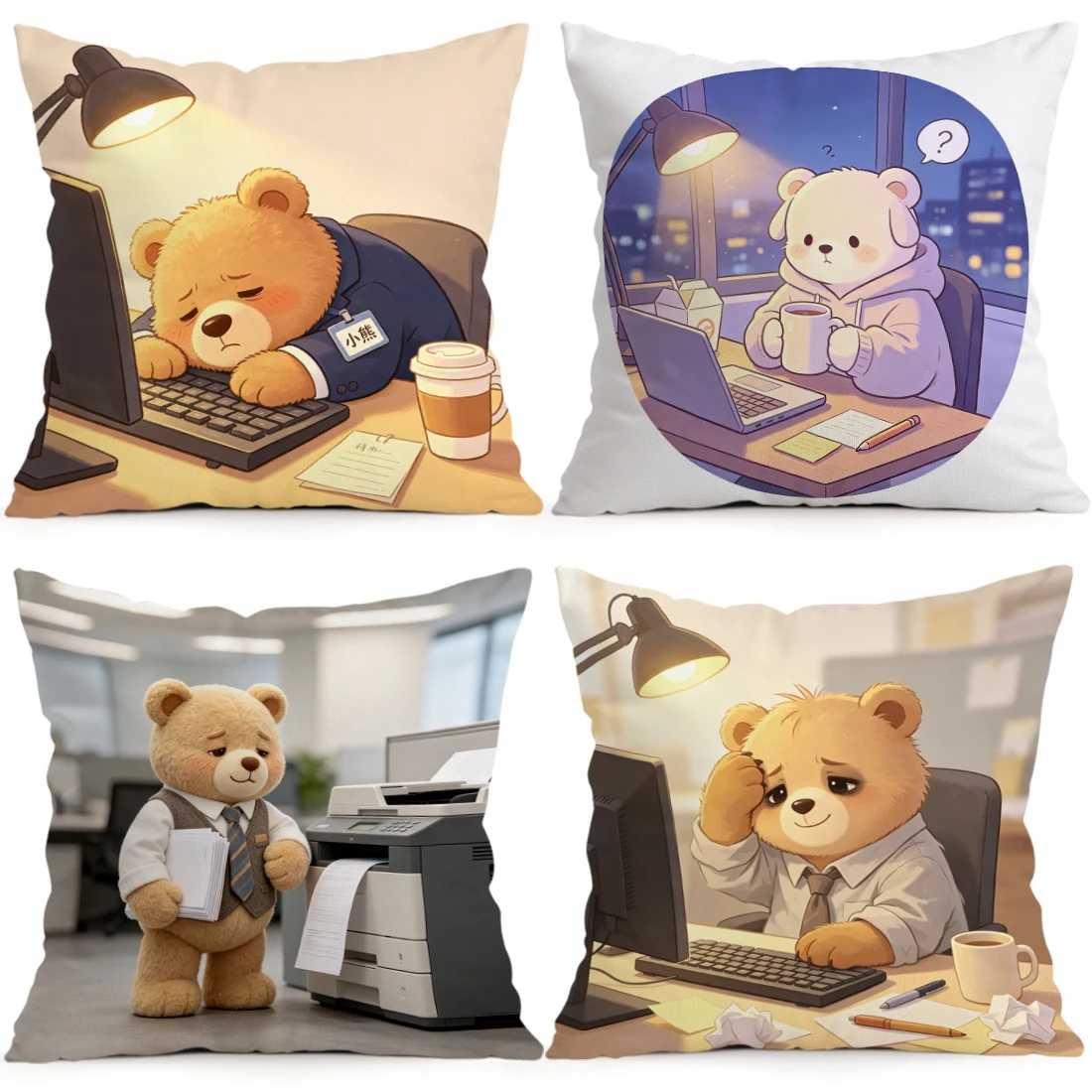 Working Bear Pillowcase Printed Polyester 40/45/50cm Throw Pillowcover Decorative Sofa Cushion Pillowslip Home Decor