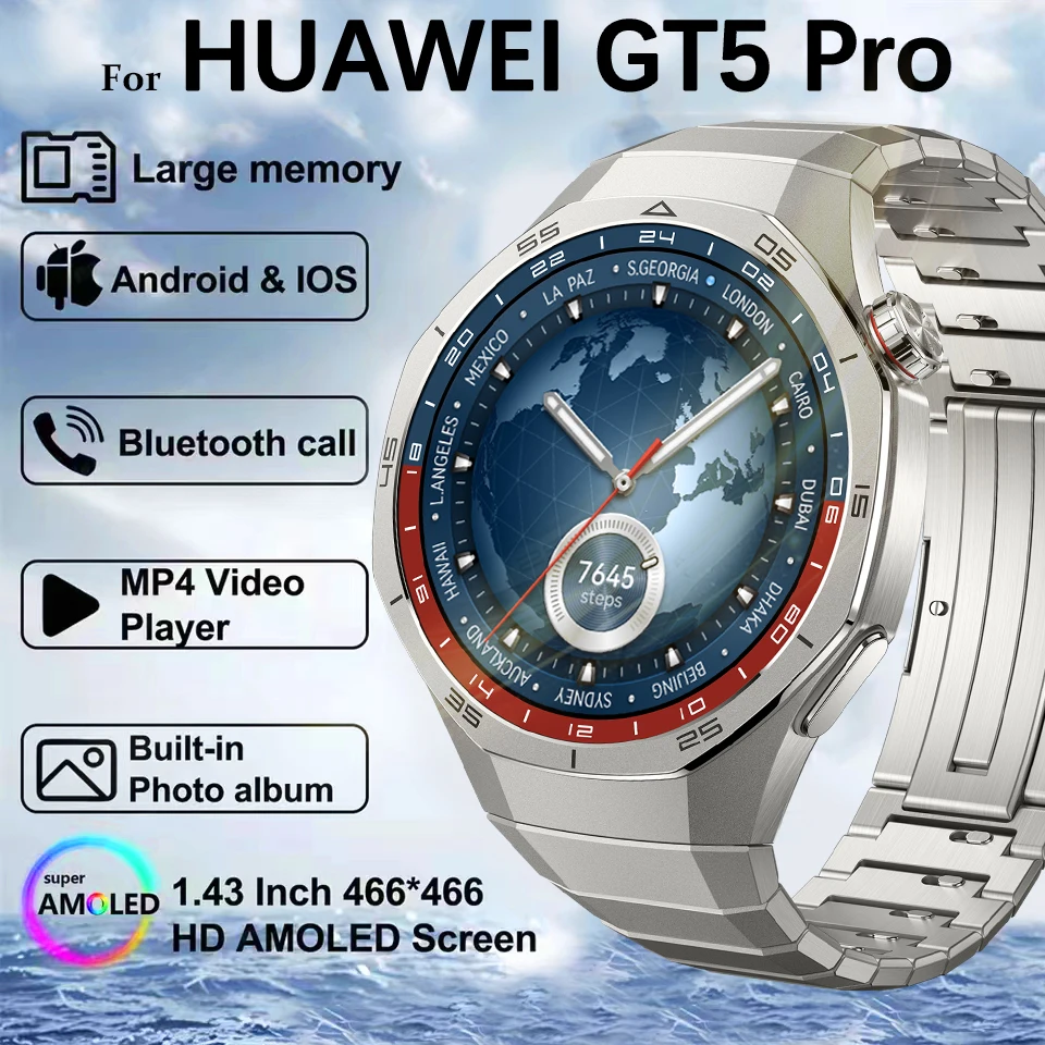 

2025 New Watch 5 Max Smart Watch AMOLED Screen NFC GPS Tracker Bluetooth Call Health Waterproof Smartwatch Men Women For Huawei