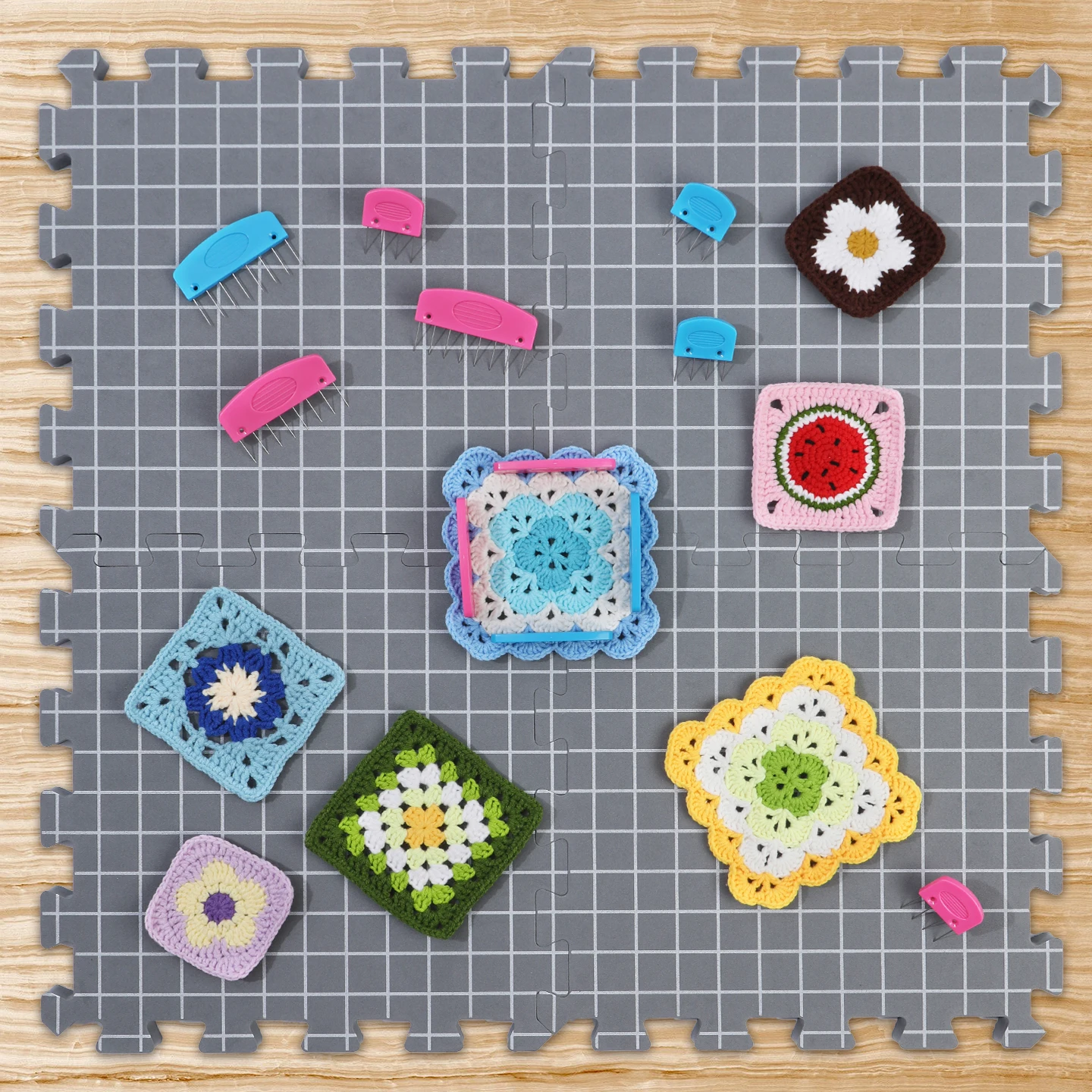 

4Pcs/Set Foam Blocking Board with Grids Thick Foam Knitting Block Mat Reusable DIY Knitting Crochet Blocking Board for Beginner