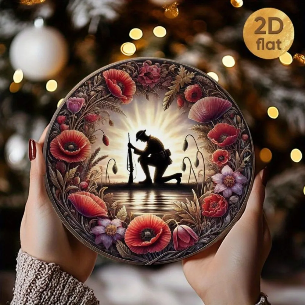 لافتة حديقة ألومنيوم مستديرة وطنية مقاس 19.99 × 19.99 سم - ديكور حديقة خارجي هدية مثالية لأصدقاء العائلة في يوم التذكارية/المضربين