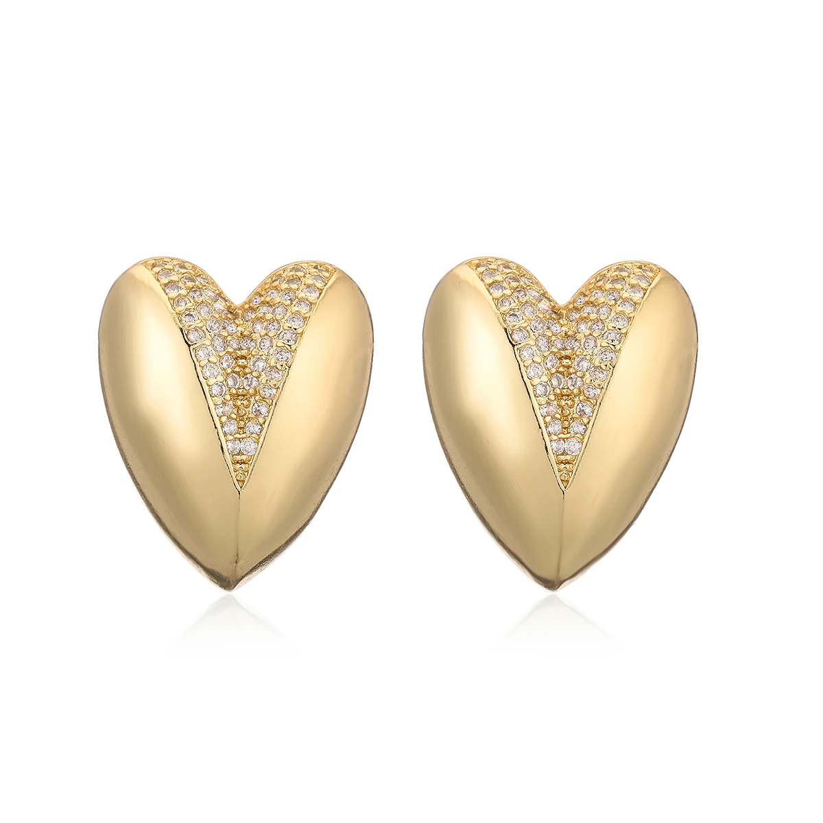 NEWBUY 2025 New Coming Trendy Silver/Gold Color Unique Design AAA CZ Zircon Inlay Heart Stud Earrings For Women