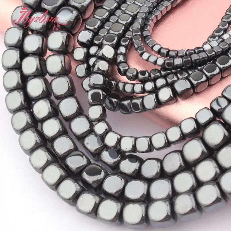 2/3/4/6mm Smooth Cube Suqare Natural Black ematite Natural Stone Spacer Beads 15 pollici per fai da te collana braccialetto creazione di gioielli