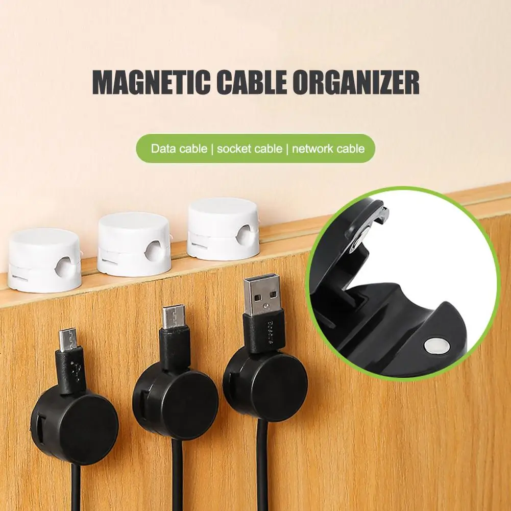 3/6pcs Round Magnetic Cable Organizer Clips For Desktop Phone Charging Cord Management Holder Home Office Adhesive Wire Kee A6q2