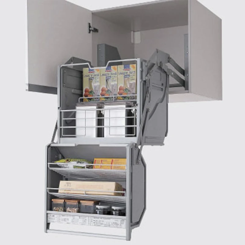 

STT Cabinet Pull Down Lifter Basket Double Pull Down Basket Kitchen Cabinet Basket 2 Tier Pull Down Shelf Cabinet for Pantry