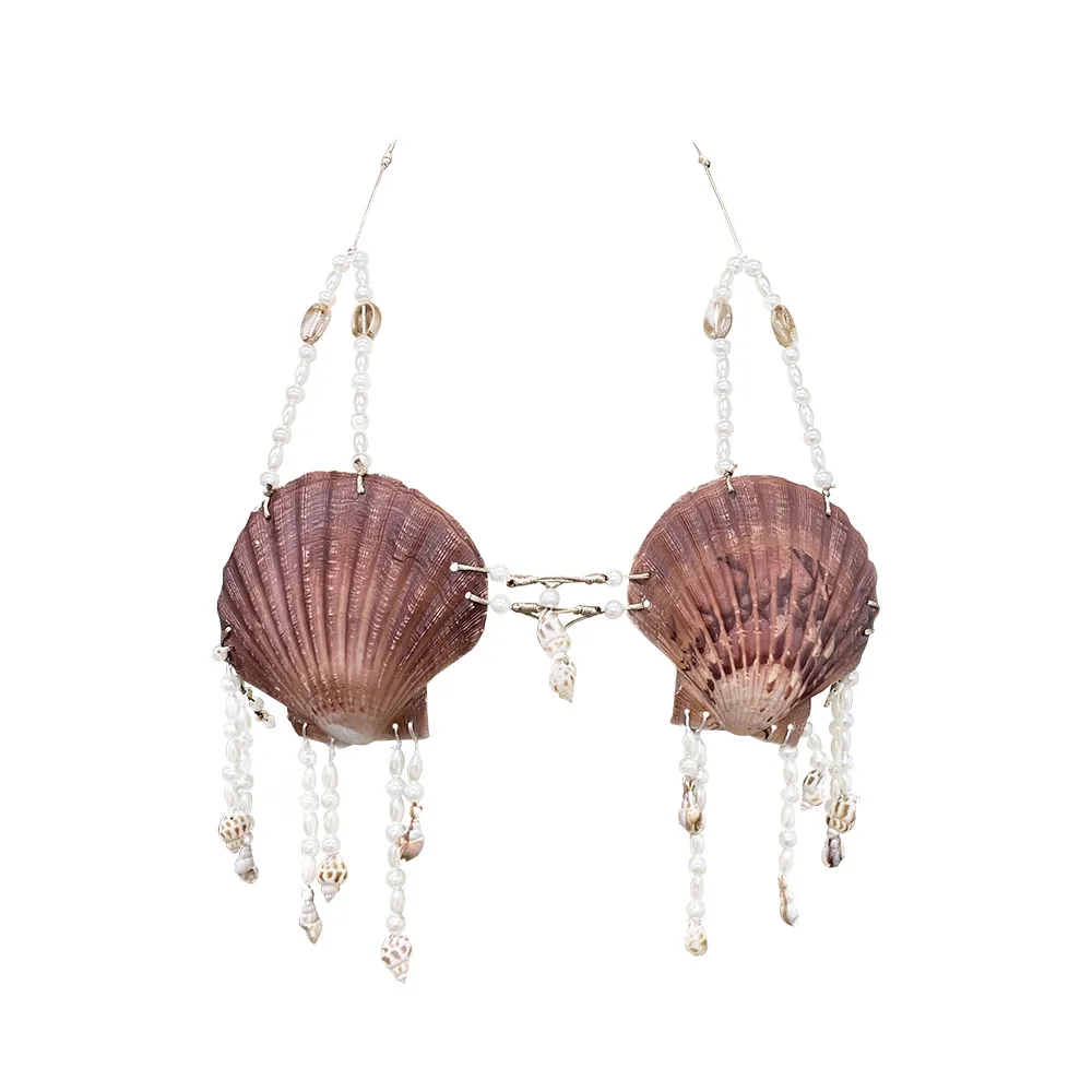 YOUR BUMP CURVE Handmade bra natural shell with artificial beads tassels backless sexy lady beach pool diving photoshoot