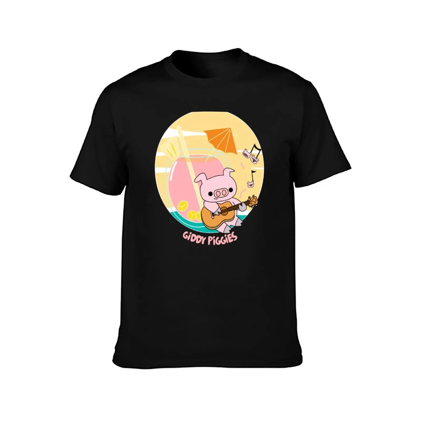 Giddy Piggies Hawaii Ukulele T-Shirt Summer Casual Cotton Tee Oversized Streetwear Tops Vintage Graphic Print 100% Cotton