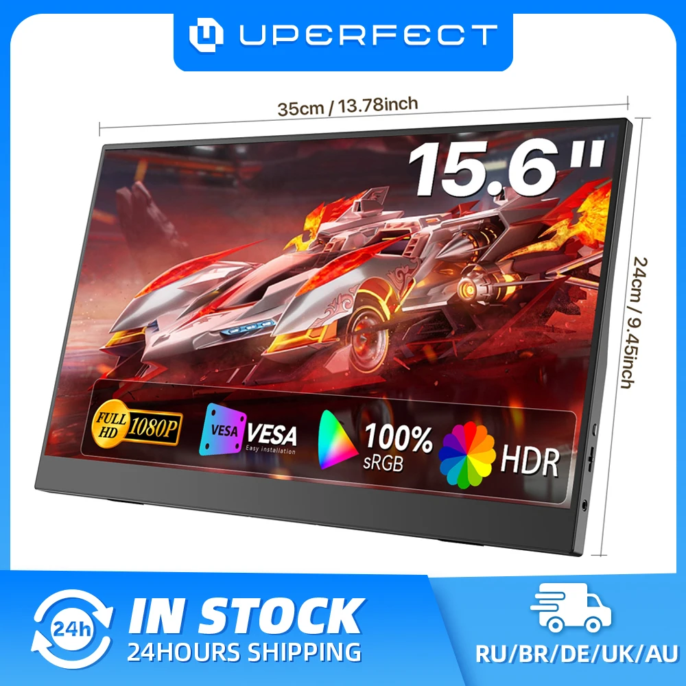 

UPERFECT Portable Monitor 15.6" 1080P for Laptop Built-in 90° Adjustable Stand USB C HDMI External Computer Display for Switch