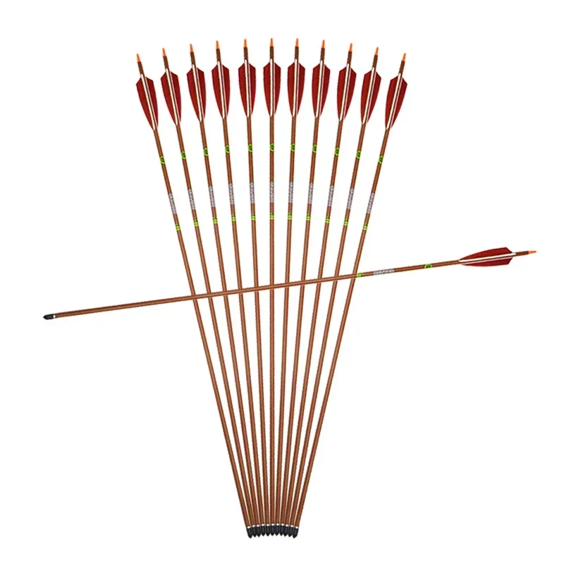 

6/12pcs Archery Pure Carbon Arrow Spine400 OD7.6mm with Red 4inch Shield Turkey Feather for Archery Hunting Shooting Accessories