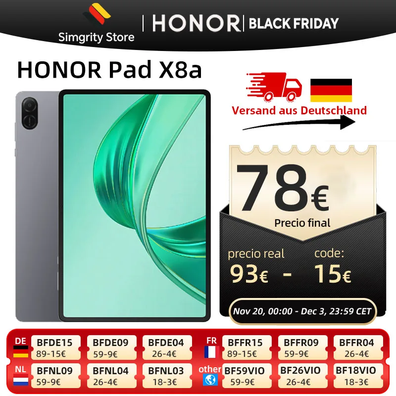 Version mondiale HONOR Pad X8a 11 pouces Taux de rafraîchissement élevé Confort visuel Batterie 8300 mAh Quatre haut-parleurs à grande amplitude Amélioration de la voix Version mondiale HONOR Pad X8a 11 pouces Taux de rafraîchissement élevé Confort visuel Batterie 8300 mAh Quatre haut-parleurs à grande amplitude Amélioration de la voix