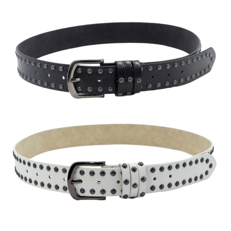 

Popular Pin Buckle PU Leather Belt for Women Eye Catching Rivet Studded Waist Belt Cool Hiphop Waistband for Pants Jeans