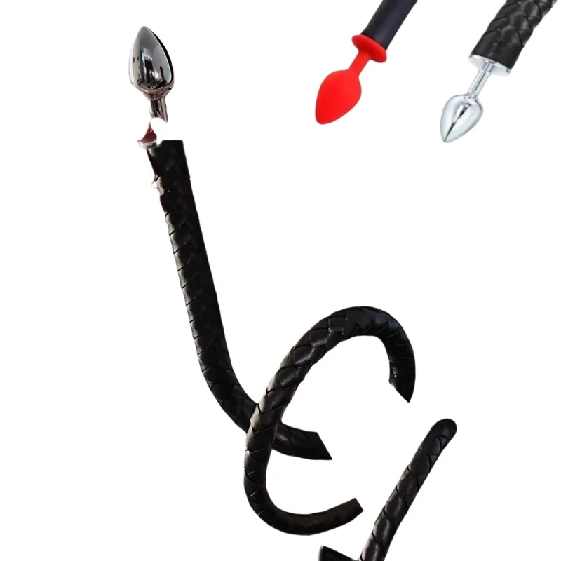 Erotic Metal Devil Tail Anal Plug with PU Leather Spanking Whip for Couple Slave Cosplay BDSM Sex Toys