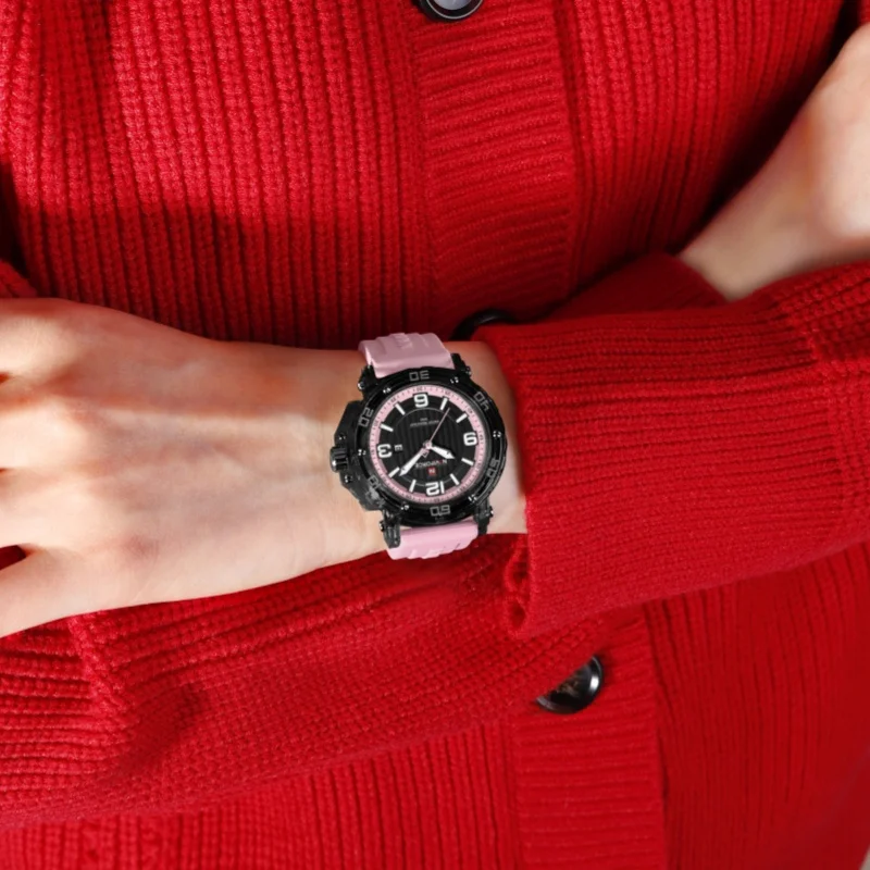 NAVIFORCE 7125 Jam Tangan Kuarsa Wanita Modis Jam Tangan Olahraga Modis Tali Silikon Tahan Air Bercahaya untuk Wanita Relojes De Mujer