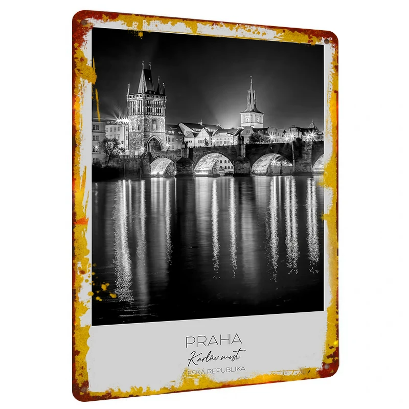 Prague Charles Bridge Night View Metal Wall Art European Cityscape Home Decor Czech Travel Souvenir