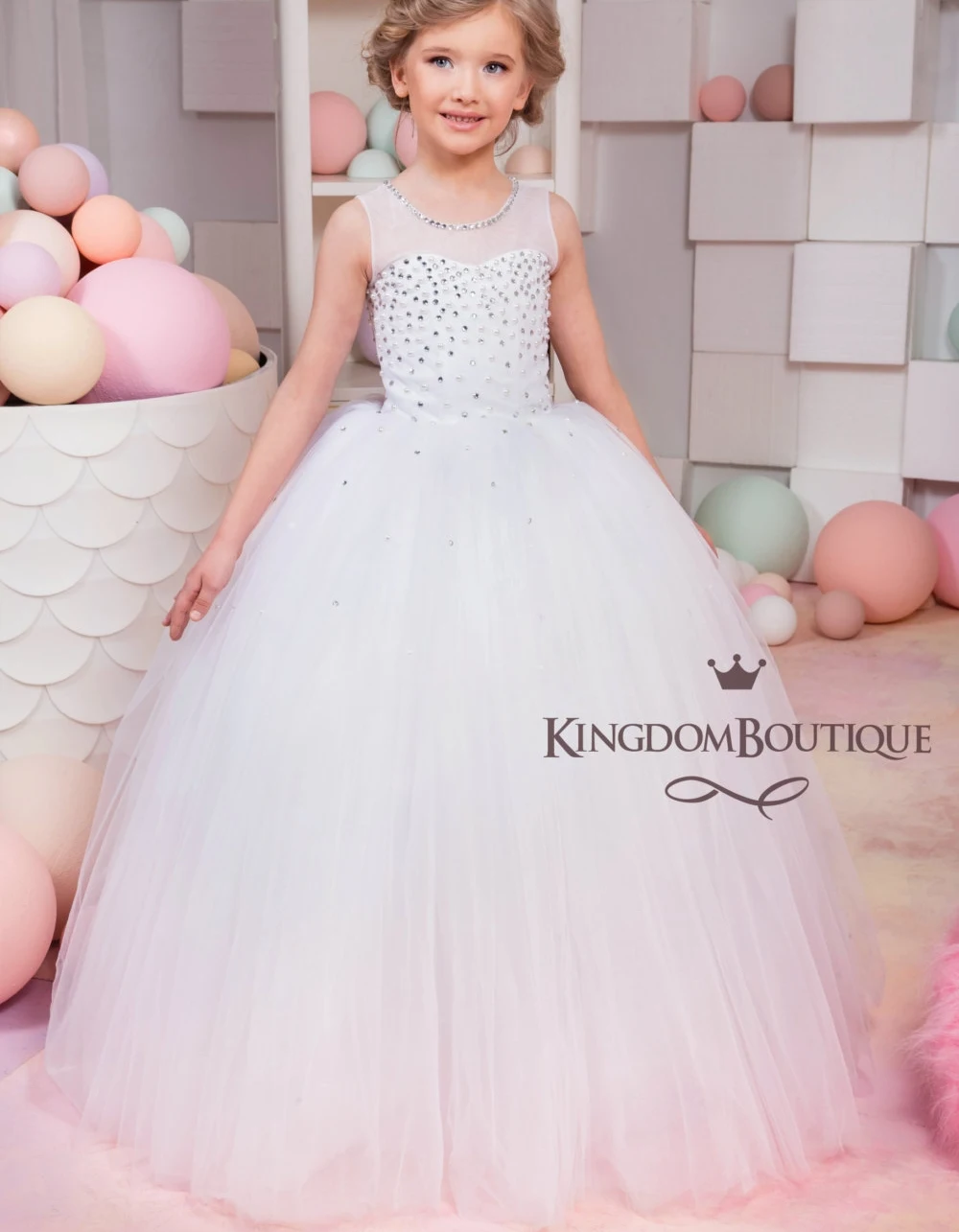 

Customized Gorgeous White Flower Girl Dresses For Wedding 2023 Glitter Sequined Beaded First Communion Dress Pageant Gown YFD61