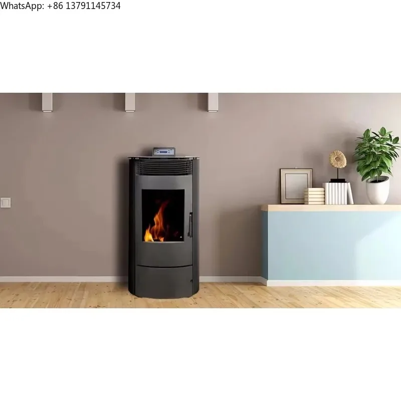 Modern Indoor Pellet Stove with Remote Control Smokeless Biomass Iron and Cast Iron Heating for Home Villas