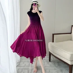 Miyake Pleated Dress Spring and Summer Women's Design New Fashion Embroidered Round Neck Sleeveless Waist Waist Skirt